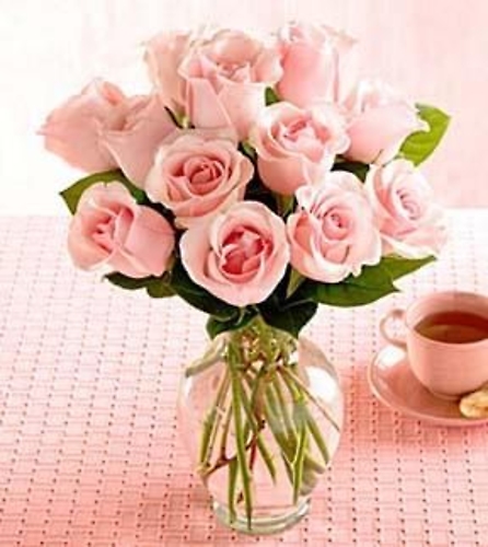 Dozen Pink Medium Stemmed Roses in a Vase