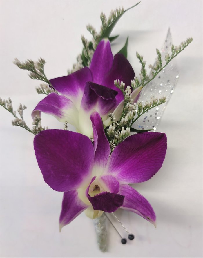 Double Purple Orchids Boutonniere