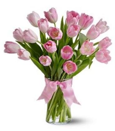 20 Pink Tulips in a Vase