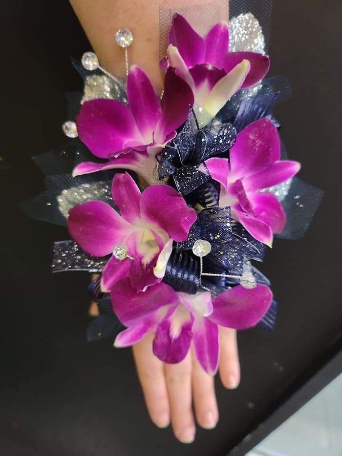 Purple Orchids Linear Wristlet Corsage
