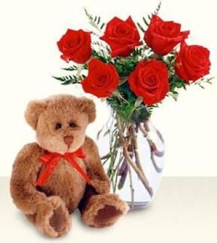 Half Dozen Roses with Bear - Mday