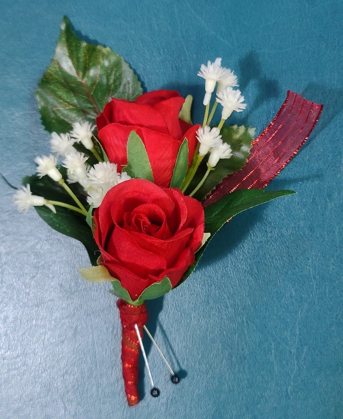 Silk Colorful Double Rose Boutonniere