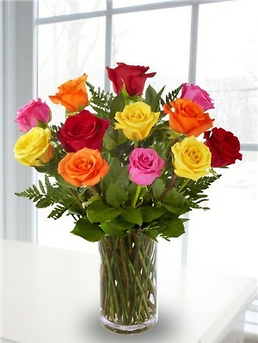 One Dozen Mixed Color Rose Bouquet